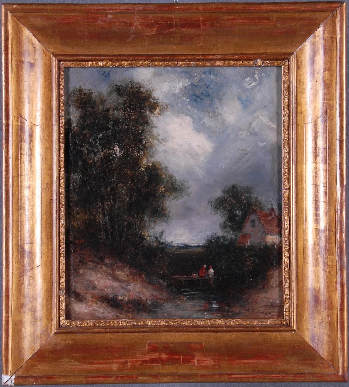 Paesaggio con casolare e contadine